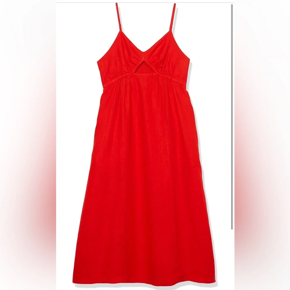 The Drop Women's Maci Strappy V-Neck Cutout Smocked Back Midi Dress(NWT)red..med - Picture 1 of 7